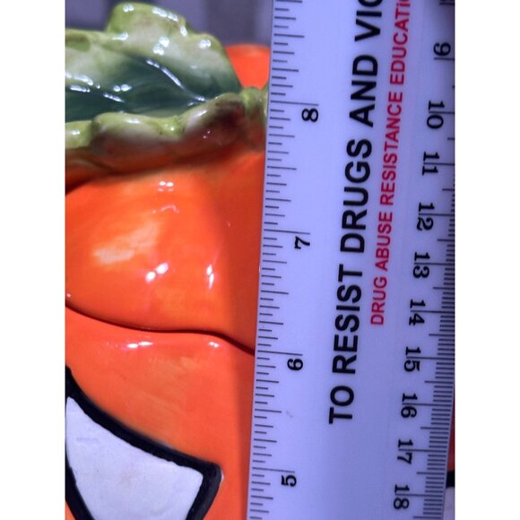 Davids Cookies Pumpkin Cookie Jar With Lid Orange & Green 8.5" Tall 8.5" Wide Ha - Picture 4 of 6